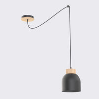 Kru hanglamp hout 1-lichts zwart