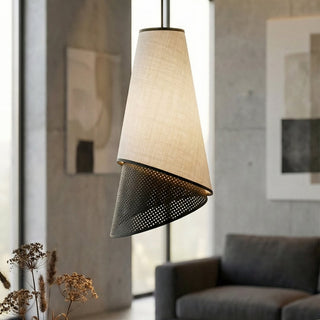 Mooier Thuis - Moda hanglamp textiel 1-lichts grijs zwart hanglamp met lampenkap - metaal en textiel