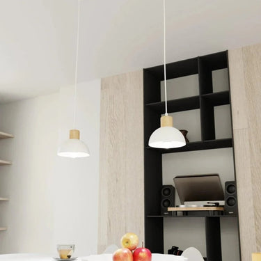 SECO 1-lichts hanglamp - Wit metaal met hout