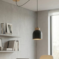 Kru hanglamp hout 1-lichts zwart