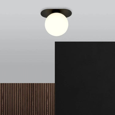 PLAZA 1-lichts plafondlamp - Wit glas - Zwart frame