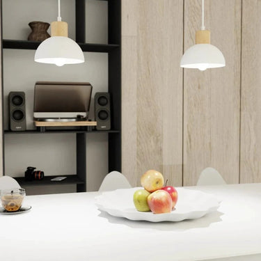 SECO 1-lichts hanglamp - Wit metaal met hout