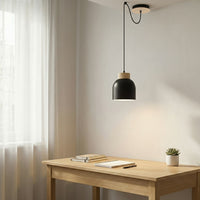 Kru hanglamp hout 1-lichts zwart