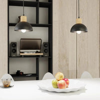 Emibig SECO 1-lichts hanglamp - Zwart metaal - Houten accent - Mooier Thuis
