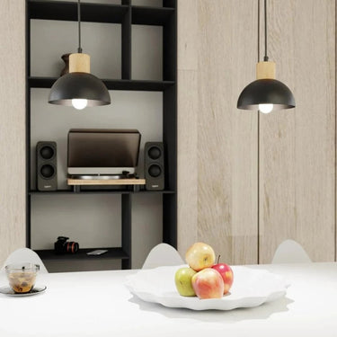 SECO 1-lichts hanglamp - Zwart metaal - Houten accent