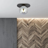 PLAZA 1-lichts plafondlamp - Smoked glas plafondlamp met ronde bol - 20 cm breed