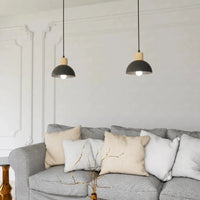 SECO 1-lichts hanglamp - Zwart metaal - Houten accent - afbeelding 2
