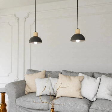 SECO 1-lichts hanglamp - Zwart metaal - Houten accent