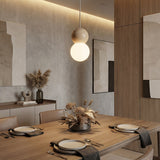 Loop hanglamp wit glas 1-lichts mokka naturel hanglamp met ronde bol - sfeervol in een Scandinavisch interieur