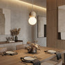 Loop hanglamp wit glas 1-lichts mokka naturel hanglamp met ronde bol - sfeervol in een Scandinavisch interieur