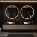 Badkamerspiegel Ilona 100×100 cm met zwarte lijst met dimbare LED en anticondens