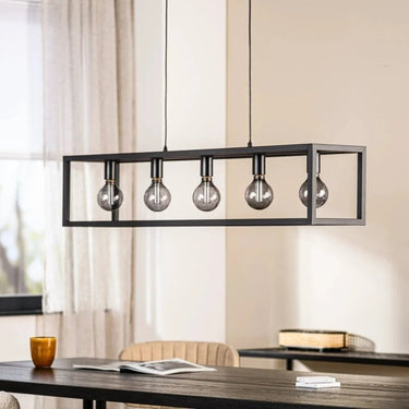 Hanglamp met balk 5-lichts zwart