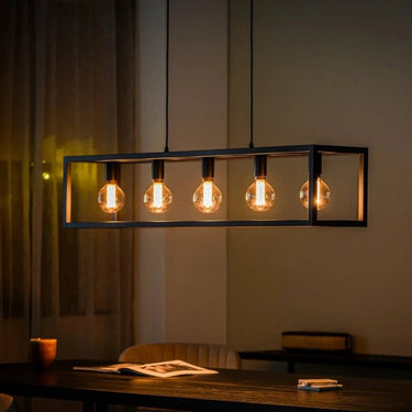 Hanglamp met balk 5-lichts zwart