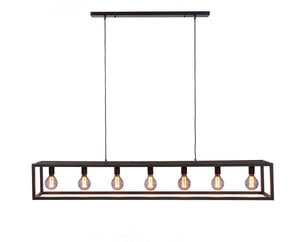 Pendelleuchte mit 7 Leuchten, schwarz/stahl