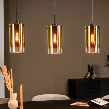 3-flammige Pendelleuchte mit goldfarbenem Glas