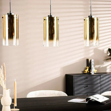 3-flammige Pendelleuchte mit goldfarbenem Glas