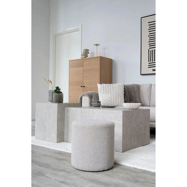 Ronde Hocker met zachte bouclé-stof beige