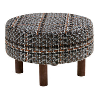 Falkirk Poef Tweed Zwart-Wit met Houten Poten Ø50 cm