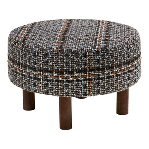 Falkirk Poef Tweed Zwart-Wit met Houten Poten Ø50 cm
