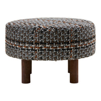 Falkirk Poef Tweed Zwart-Wit met Houten Poten Ø50 cm