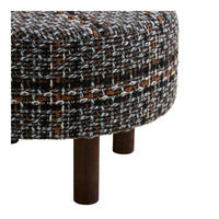 Falkirk Poef Tweed Zwart-Wit met Houten Poten Ø50 cm