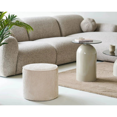 Taupo Hocker fluweel beige ribstructuur