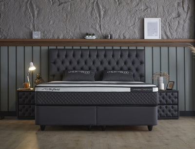 Opbergboxspring Chestybedd Antraciet – 140x200 cm