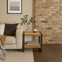 Salontafel Bas vierkant mangohout naturel zwart staal 50x50 cm