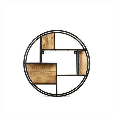 Wandrek rond metaal zwart mangohout 80 cm