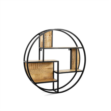 Wandrek rond metaal zwart mangohout 80 cm