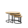 Salontafel set van 3 Rylee mangohout naturel met zwart frame, rond salontafel 3-delig - naturel en bruin - Mooier Thuis