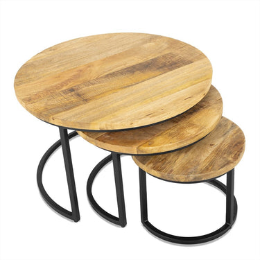 Salontafel Rylee mangohout zwart, set van 3
