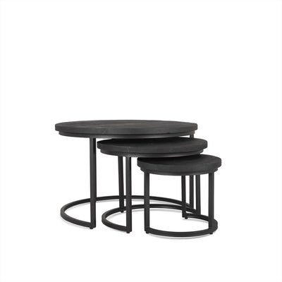 Salontafel set van 3 Rylee rond zwart mangohout
