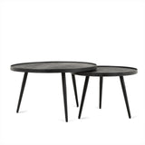 Salontafel 2-delig rond mangohout zwart metaal set van 2 koffietafels - 76 cm breed - Mooier Thuis