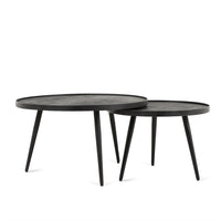 Set van 2 ronde koffietafels mangohout zwart metaal - Mooier Thuis