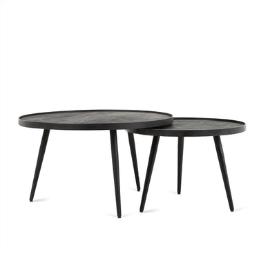Set van 2 ronde koffietafels mangohout zwart metaal