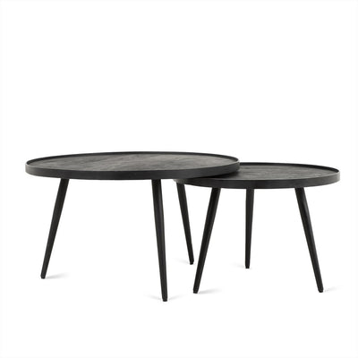 Salontafel 2-delig rond mangohout zwart metaal set van 2 koffietafels