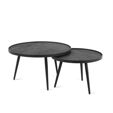 Set van 2 ronde koffietafels mangohout zwart metaal