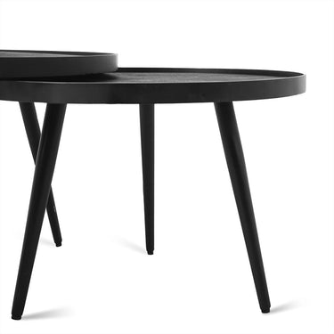Set van 2 ronde koffietafels mangohout zwart metaal