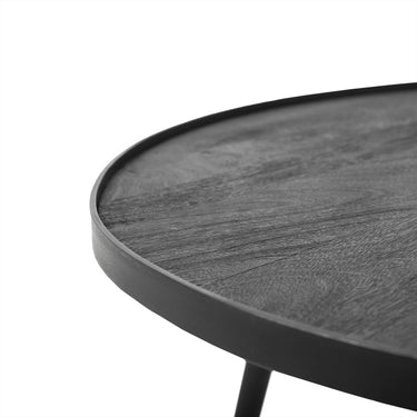 Set van 2 ronde koffietafels mangohout zwart metaal