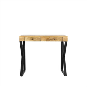 Bureau mangohout 90 cm met 2 lades en X-poten