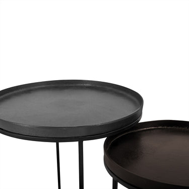 Bijzettafel Lieke mangohout zwart metaal set van 2