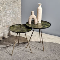 Benoa Bijzettafel Saffier rond 39 cm messing groen - Mooier Thuis