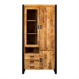 Vitrinekast Britt mangohout 100 cm met glazen deur links - naturel en bruin - Mooier Thuis