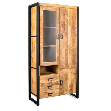 Vitrinekast Britt mangohout 100 cm met glazen deur