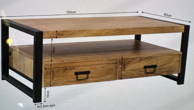 Salontafel Britt 120 mangohout met 2 lades