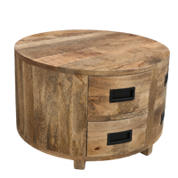 Salontafel Novelle rond mangohout met 4 lades 80 cm
