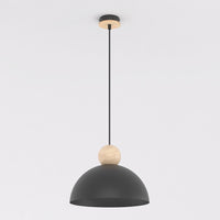 Kaki hanglamp hout 1-lichts zwart naturel medium