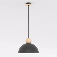 Kaki hanglamp hout 1-lichts zwart naturel medium