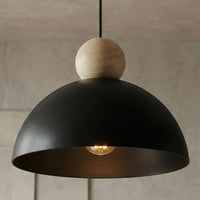 Kaki hanglamp hout 1-lichts zwart naturel medium